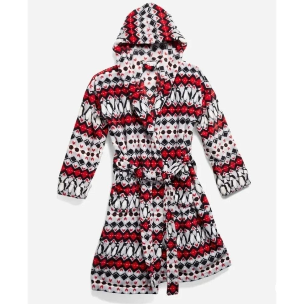 Vera Bradley Hooded Fleece Winter Robe Penguins Intarsia NWT Red Black Size S/M